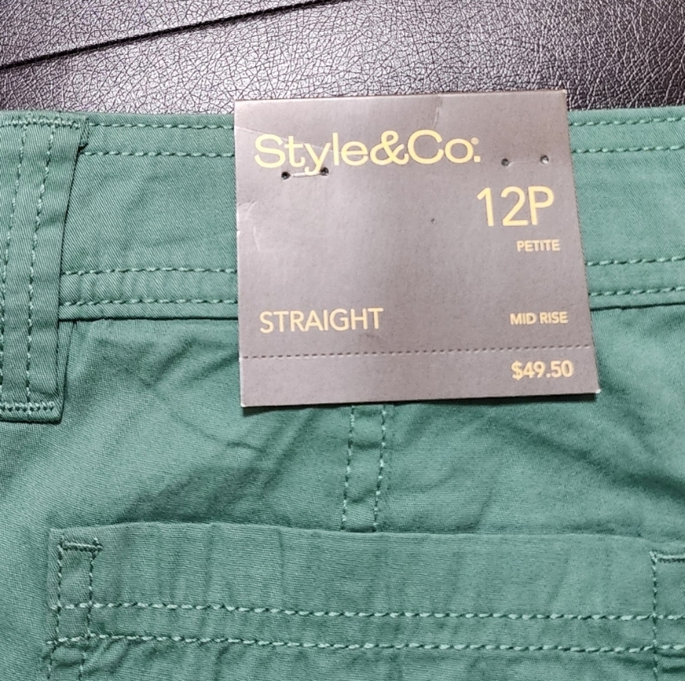 Style & Co Petite Mid-Rise Tie-Hem Capri Pants Straight Leg Kendal Green 12P 14P - Picture 7 of 13